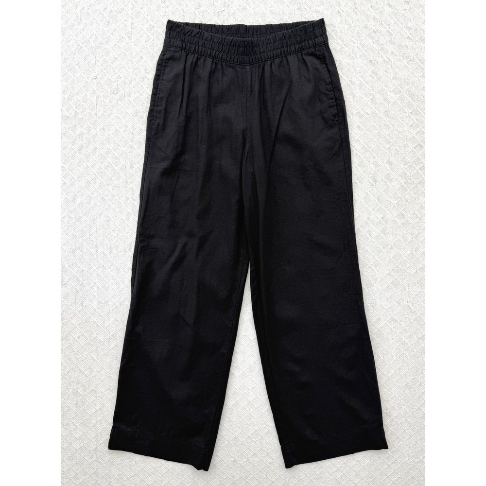 Old Navy Linen Blend Wide Leg High Rise Black Pants Comfort Waistband Womens S